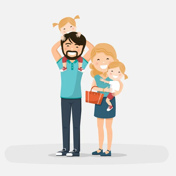 Família Feliz Isolada Com Pequenos Gémeos Ilustração Vetorial —  Vetores de Stock