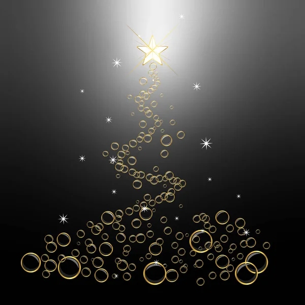Zwarte Kerstboom Vierkante Achtergrond Met Bubbels Vectorillustratie — Stockvector