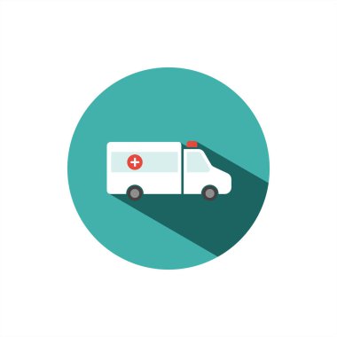 Yeşil çemberin üzerinde gölgesi olan ambulans rengi simgesi. Vektör illüstrasyonu