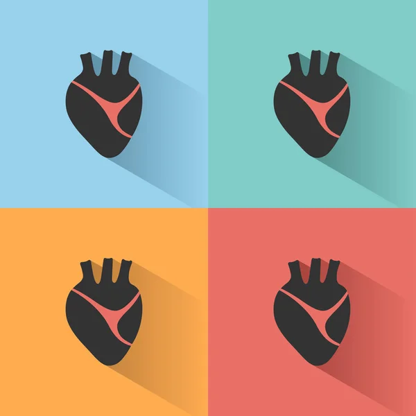 Menselijk Hart Pictogram Met Schaduw Een Gekleurde Achtergrond Vectorillustratie — Stockvector