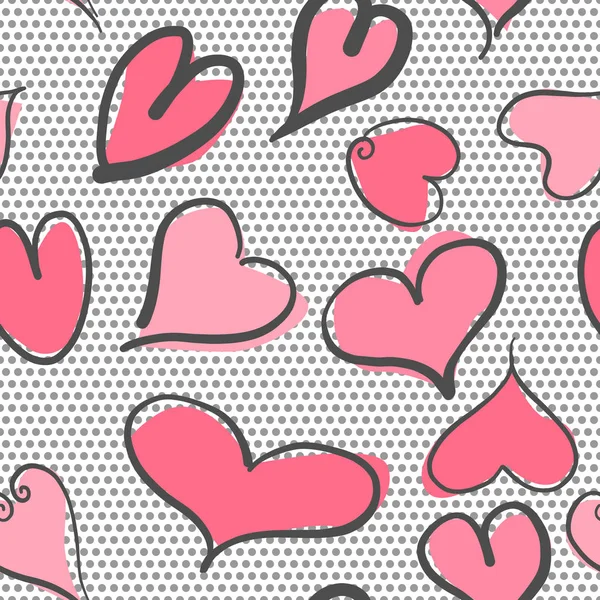 Abstracte Naadloze Patroon Met Harten Polka Dots Achtergrond Valentine Harten — Stockvector