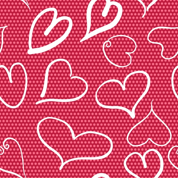 Abstraktní Vzor Bezešvé Srdce Červené Puntíky Pozadím Valentine Srdce Rukou — Stockový vektor