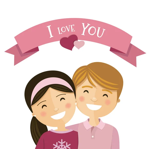 Valentijnsdag Een Paar Verliefd Jongen Meisje Met Lint Hou Van — Stockvector