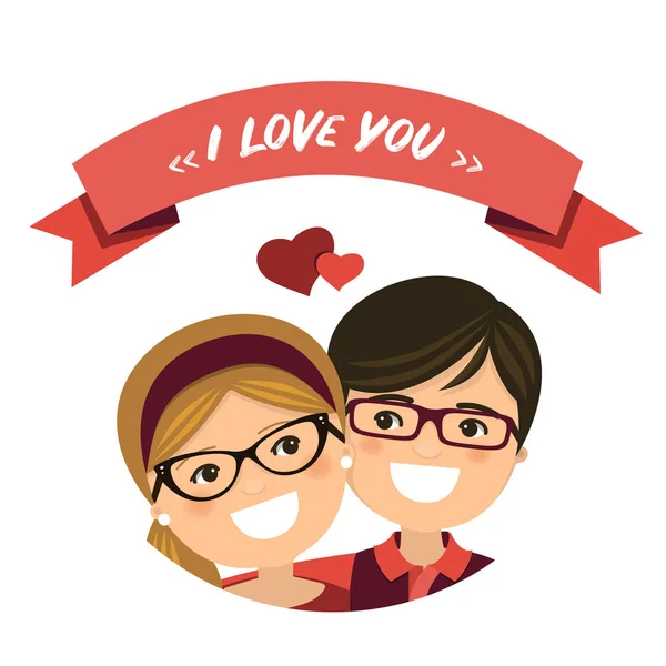 Valentinstag Verliebtes Paar Junge Und Mädchen Mit Brille Und Schleife — Stockvektor