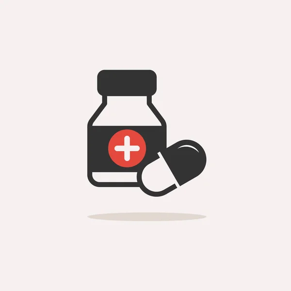 Μπουκάλι Φάρμακο Και Χάπια Εικονίδιο Χρώμα Σκιά Ένα Μπεζ Φόντο — Διανυσματικό Αρχείο