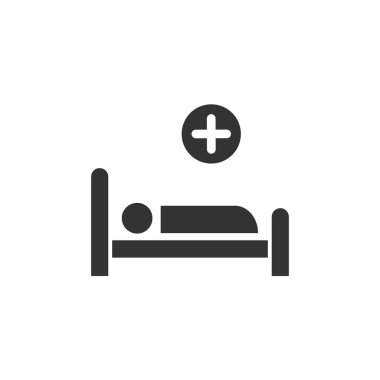 Hastane yatağı. Tıbbın düz simgesi. İzole vektör illüstrasyonu