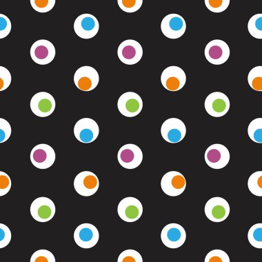 Koyu bir arka plan üzerinde renk polka nokta soyut sorunsuz desen. Vektör çizimi