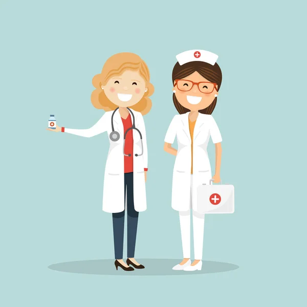 Woman Doctor Nurse Hospital Team Medicine Vector Illustration — 스톡 벡터