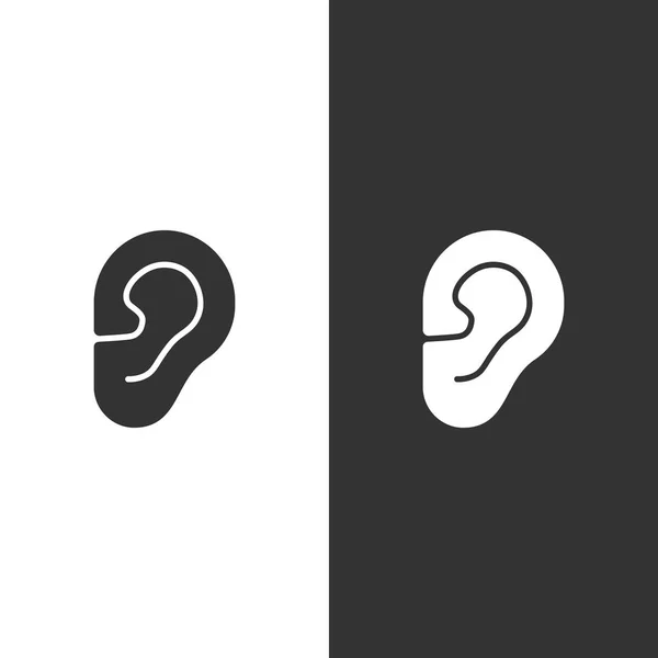 体の感覚が聞こえます 黒と白の背景に耳のアイコン ベクターイラスト — ストックベクタ