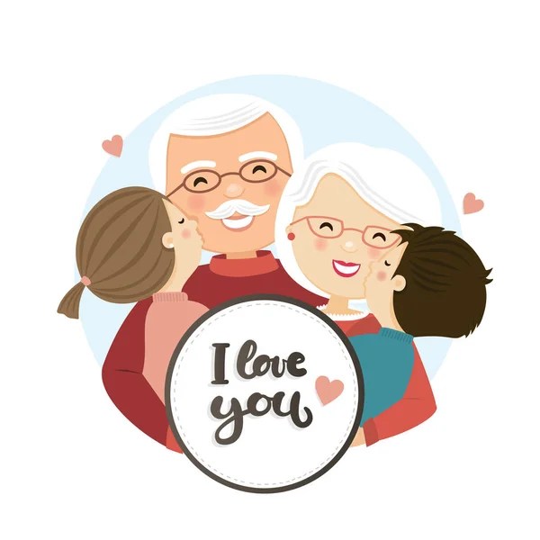 Happy Grandparents Day Scene Family Hug Isolated Vector Illustration — Stock Vector