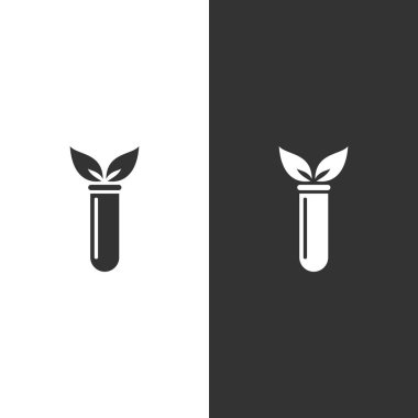 Siyah beyaz arka plan üzerinde laboratuvar bitki simgesi. Eczane vektör illüstrasyon