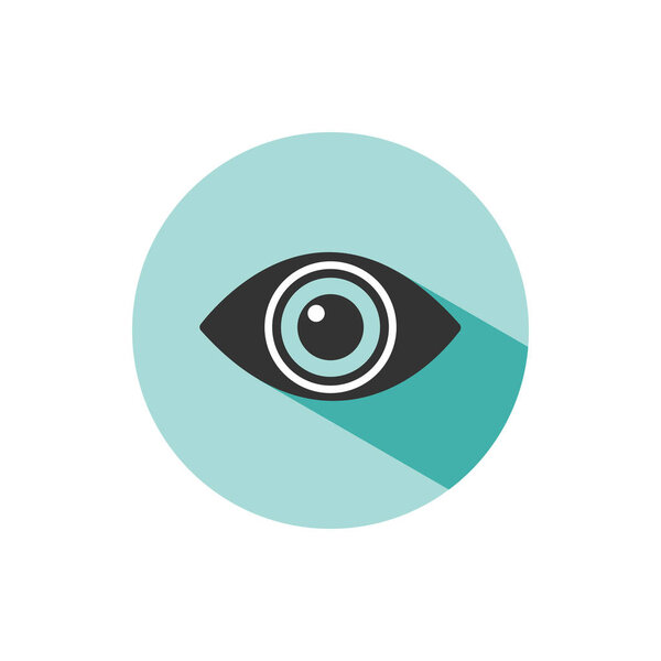 Body senses vision. Eye icon with shade on green circle. Vector illustration