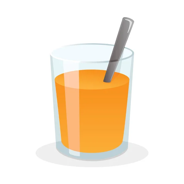 Glas Färsk Apelsinjuice Med Socker Och Sked Platt Vektor Illustration — Stock vektor