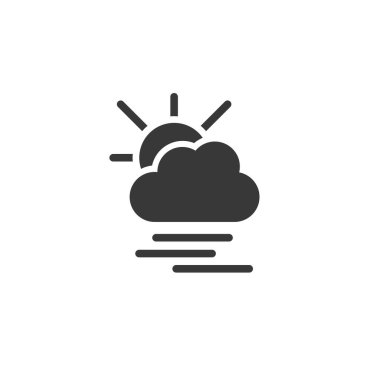 Yoğun sis ve güneş. Simge. Hava kabartması vektör illüstrasyonu