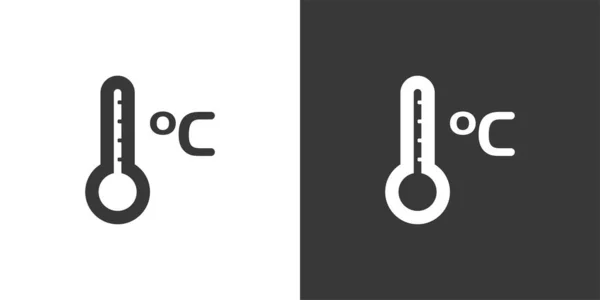 Celsius Thermometer Geïsoleerd Pictogram Zwart Wit Achtergrond Weervector Illustratie — Stockvector