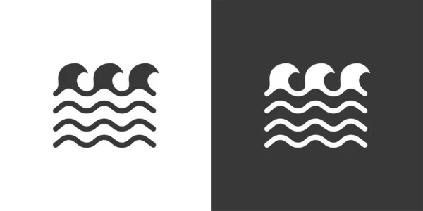 Middelhoge Golven Zee Geïsoleerd Pictogram Zwart Wit Achtergrond Weervector Illustratie — Stockvector