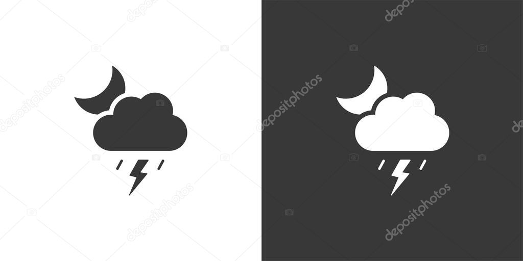 Soft storm, cloud and moon. Isolated icon on black and white background. Weather vector illustration