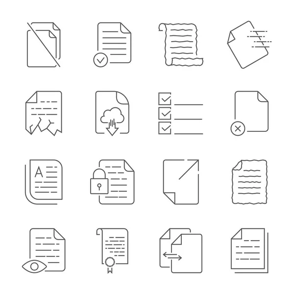 Jeu simple d'icônes vectorielles pour le contrôle du flux des documents. Contient des icônes telles qu'un manuscrit, un fichier corrompu, un parchemin, un document froissé, un stockage en nuage et plus encore . — Image vectorielle