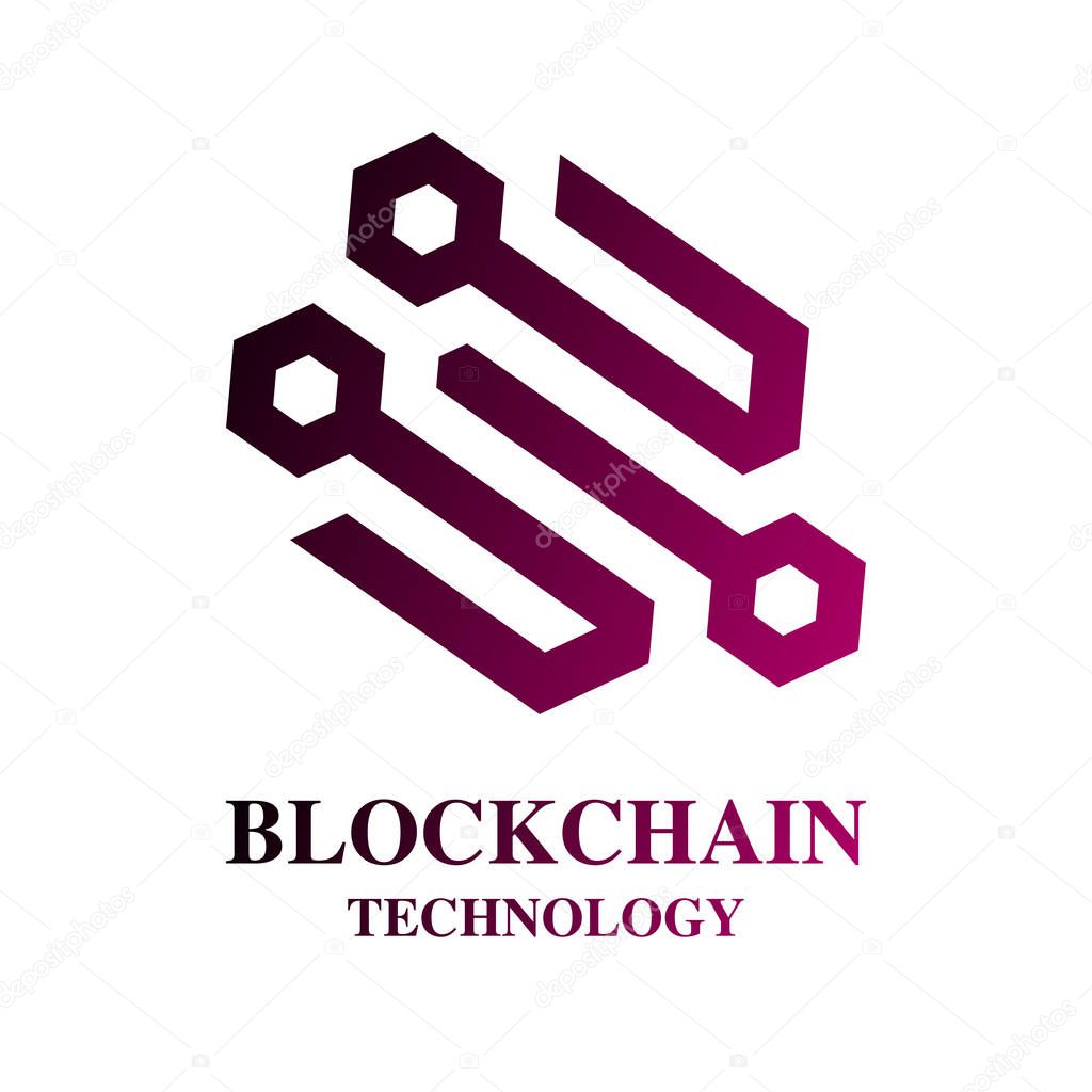 Blockchain Cryptocurrency Logo. Modern computer network technology sign. Digital graphic symbol. Concept design element. EPS 10
