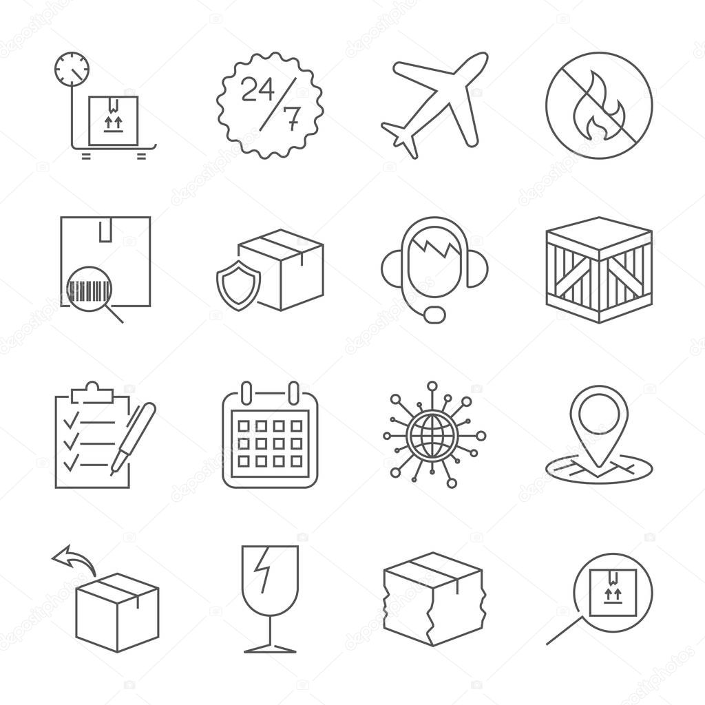 Thin line icons set of shipping and delivery. Outline symbol collection. Editable vector stroke.