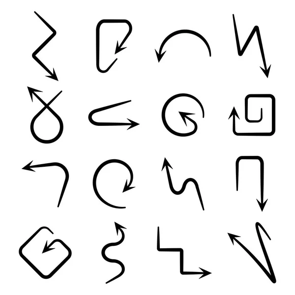 Flèches isolées dessinées à la main sur un fond blanc — Image vectorielle