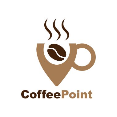 Kahve dükkanı için logo. Logo kahve bakla, kap ve gezinti işareti ile anahat. Kahve logo tasarımları üzerine gelin. Kahve konumu logo şablonu tasarımları Illustrator vektör