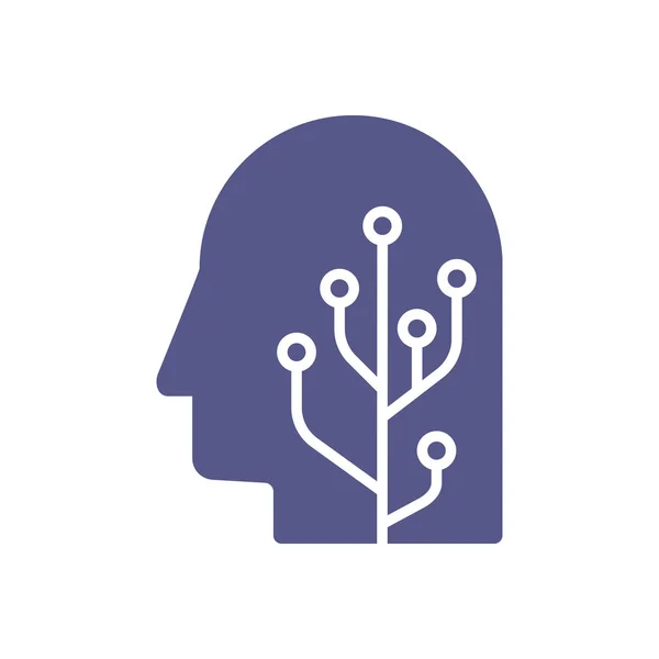 Cerveau humain tête mentale avec intelligence artificielle robot tête concept illustration . — Image vectorielle