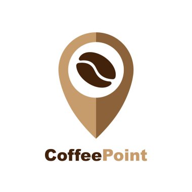 Kahve dükkanı için minimalist vektör logo. Kahve çekirdeği ve gezinti işareti ile logo