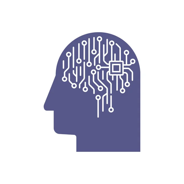 Абстрактная иллюстрация мозга электронной платы в профиле, концепция искусственного интеллекта — стоковый вектор