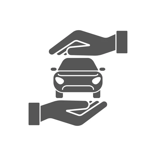 Car automobile insurance and collision damage waiver concepts. Vector icon of car in hands in protective gesture. — Stock Vector