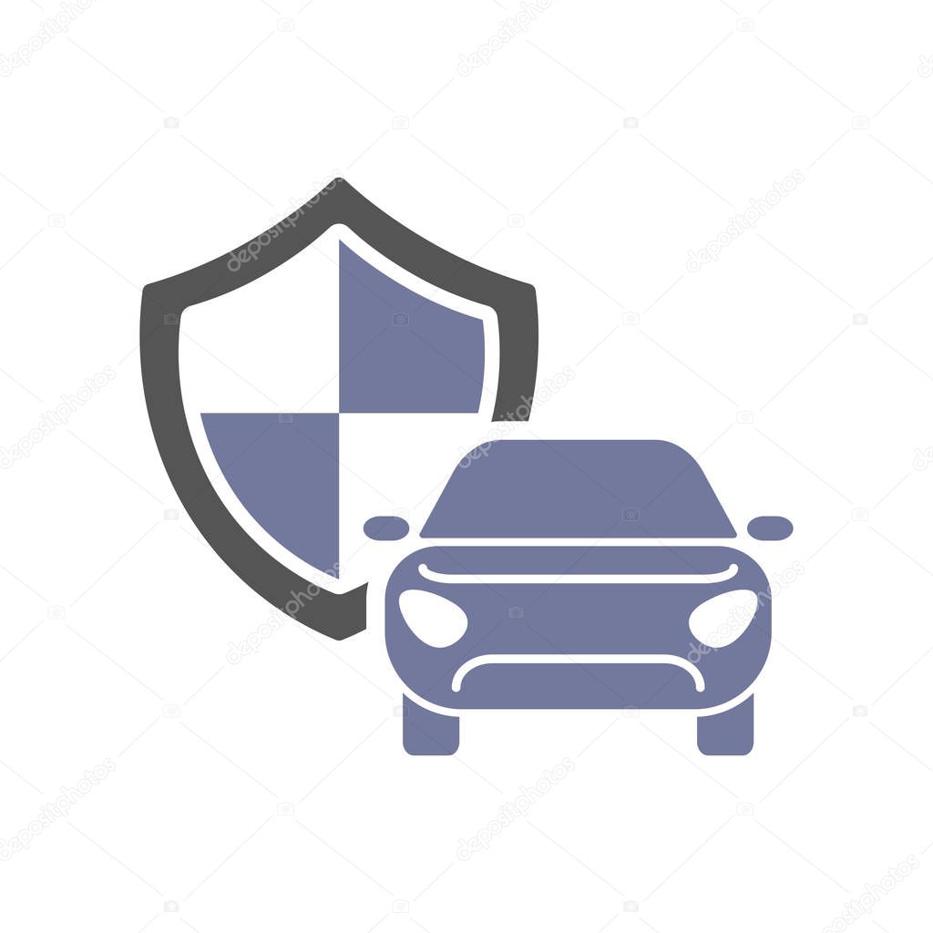 Car guard shield sign, collision insurance shop logo emblem protection, driver flat security system badge. Theft modern design label illustration.