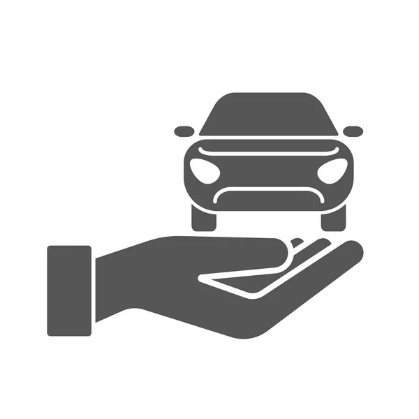 Handen met auto vector pictogram. Auto verzekering Concept voor Poster, website, reclame met Auto, beleid, sleutel, Jerrycan en Manometer pictogrammen. vectorillustratie — Stockvector