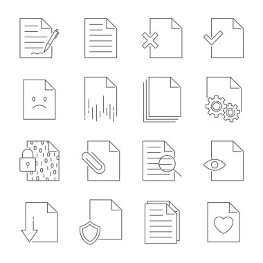 Belge akış yönetimi vektör hat simgeler kümesi. Düzenlenebilir kontur