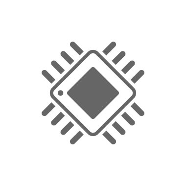 Bilgisayar çipi tebeşir simgesi. İşlemci. Hafıza kartı. Merkezi işlem birimi. Yapay zeka. İzole vektör kara tahta çizim