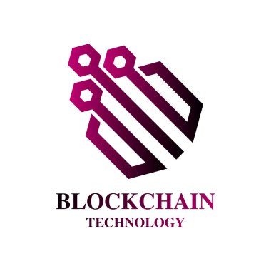 Blockchain Cryptocurrency Logo. Modern bilgisayar ağ teknolojisi işareti. Dijital grafik sembolü. Konsept tasarım öğesi