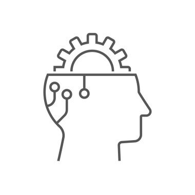 Kafa, simge vektör, AI kavramı, cyborg, katı illüstrasyon, üzerinde beyaz izole piktogram başkanı vitese. Düzenlenebilir inme. EPS 10