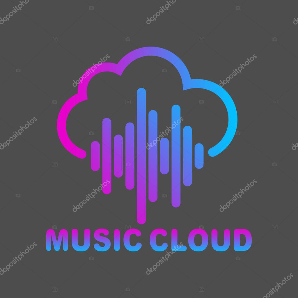 Cloud music vector logo isolated on white background, cloud shape symbol with sound equalizer colorful lines. EPS 10.