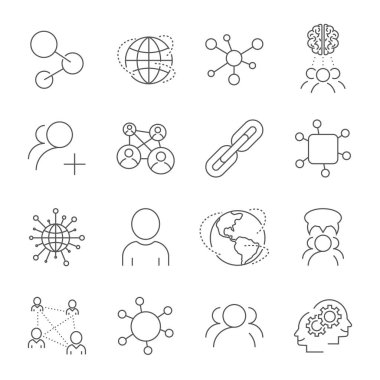 Doğrusal Sosyal Medya Icons set. Web ve mobil UI için kullanılacak evrensel sosyal medya simge. Sosyal medya temel kullanıcı arabirimi öğelerini ayarlayın. Düzenlenebilir inme. EPS 10