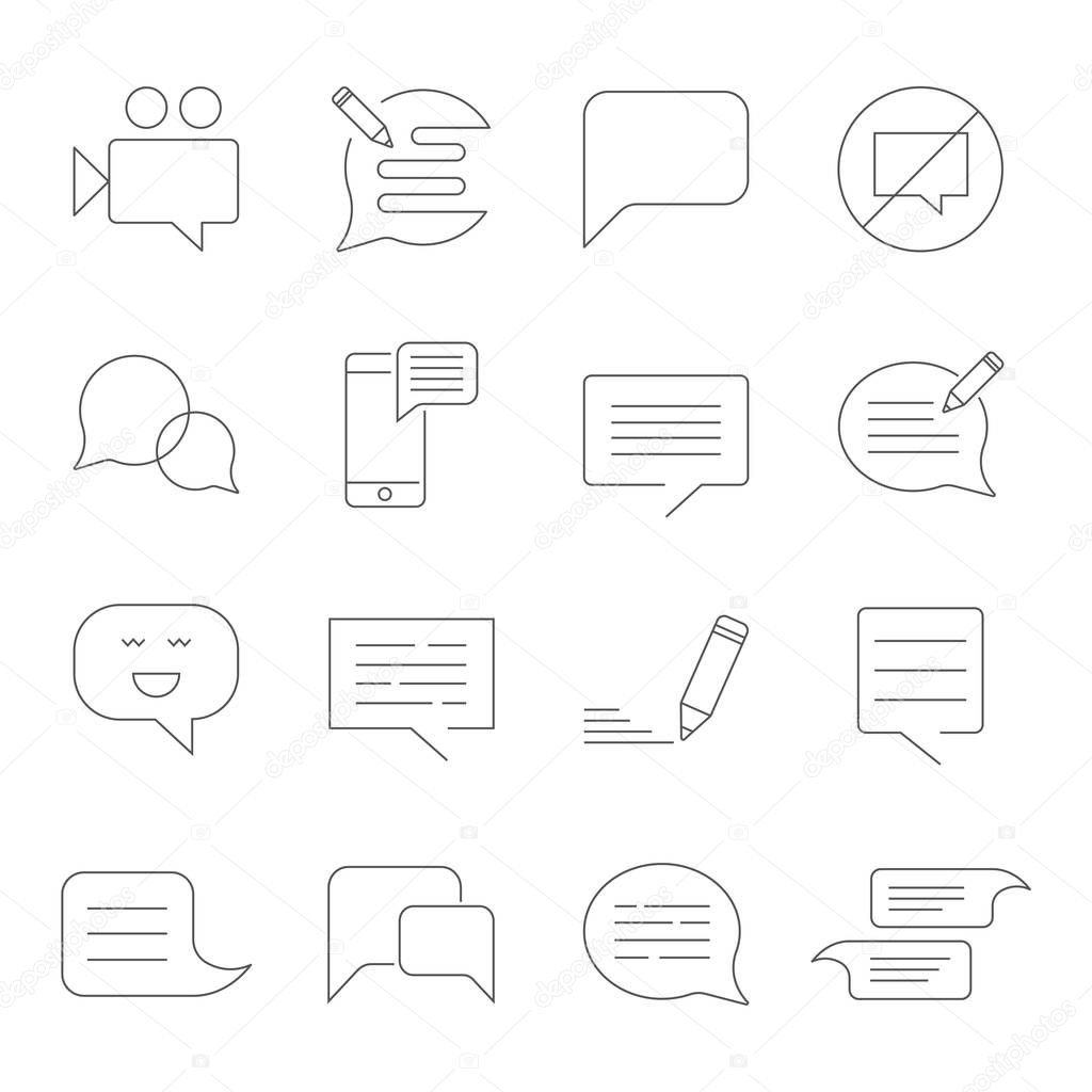 Set of Message Related Vector Line Icons. SMS, chat, message, speech, video mms and other.