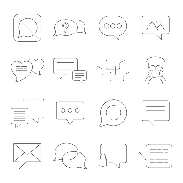 Conjunto de iconos de línea vectorial de mensaje. Contiene iconos como conversación, SMS, corazón, chats de amor, notificación, chat de grupo y más. Trazo Editable. EPS 10 — Vector de stock