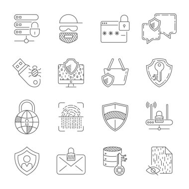 Cyber koruma, internet güvenliği, çevrimiçi suç. Koruyun, sistem gizlilik mekanizması. Vektör çizim. Düzenlenebilir inme. EPS 10