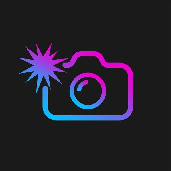 Web icon of modern line art camera. Camera with flash. Digital application pictogram. Vector Illustration. EPS 10 — Stock Vector