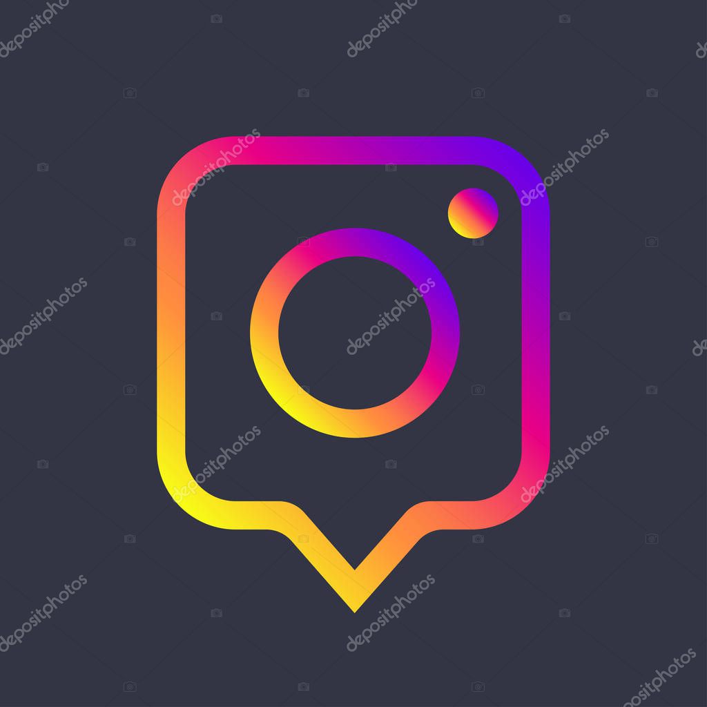 Photo camera icon as social media notification message window with gradient background. Social media photo icon. Element for social network, web, ui, mobile, app. Vector illustration. EPS 10