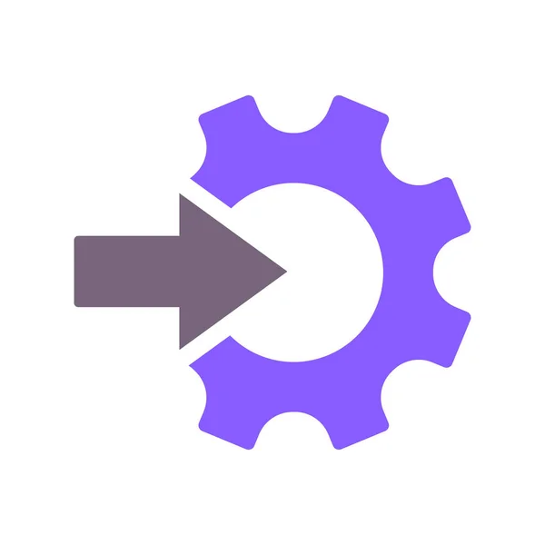Ícone de engrenagem e seta isolado no branco. Ilustração plana vetorial para tecnologia ou inovação. Pictograma de tecnologia. Integração de engrenagens — Vetor de Stock