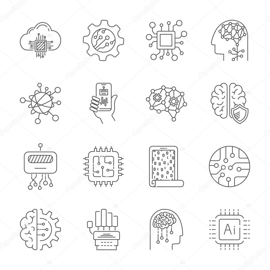 Simple Set of Artificial Intelligence Related Vector Line Icons. Editable Stroke. EPS 10