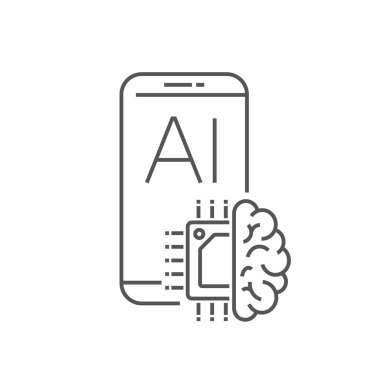 AI işlemci tasarımı ile smartphone aygıt simgesi. Dijital teknoloji, AI kavramı, çok. EPS 10