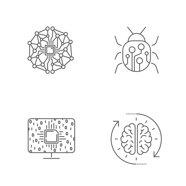Простой набор линий, связанных с искусственным интеллектом. ИИ, много, хай-тек. Редактируемый удар. EPS 10 — стоковый вектор