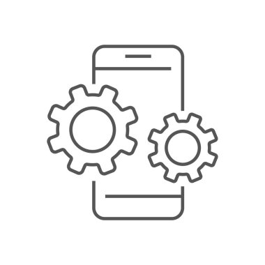 Gears'ı ile smartphone aygıt simgesi. Akıllı telefon ayarlarında. Dijital teknoloji, Ai, çok. EPS 10