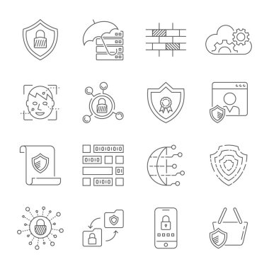 Bilgisayar ağları, internet teknolojisi, dijital koruma, web, veri, küresel iletişim. Düzenlenebilir inme. EPS 10