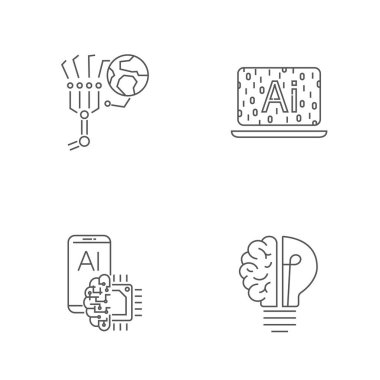 Dijital teknoloji simgeleri ayarlayın. AI, çok, yüksek teknoloji kavramı. Düzenlenebilir inme. EPS 10